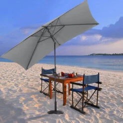 Livingandhome Light Grey 2x3M Large Square Garden Parasol Outdoor Beach Umbrella Patio Sun Shade Crank Tilt No Base