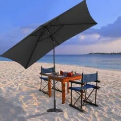 Livingandhome Black 2x3M Large Square Garden Parasol Outdoor Beach Umbrella Patio Sun Shade Crank Tilt No Base