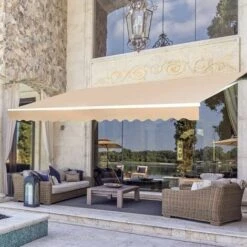 YODOLLA 2.5 × 2m Patio Awning Retractable Sun Shade With Manual Crank Handle, Beige