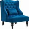 YODOLLA Mid Century Accent Chair With Wooden Legs For Living Room Wingback Tufted Fabric Armless Chair High Back Club Chair (Royal Blue)