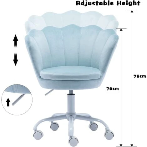 Velvet Kids Desk Chair Swivel Computer Chair For Children Girls Study Office, Height Adjustable, Blue - Image 2