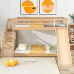 Bunk Bed With Stairs And Slide, Solid Pine Wood Frame, Children Bed With Drawers In The Steps,90x190cm, Natural