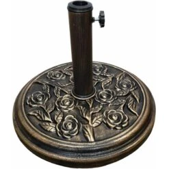 Samuel Alexander 9kg 45cm Diameter Bronze Parasol Bases Heavy Duty Cast Iron Effect Floral Rose Design Outdoor Garden Furniture Umbrella Canopy Outdoor Awning Gazebo Weights