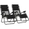 Outsunny Foldable Garden Recliner Chair Set Of 2 W/ Footstool & Headrest Black