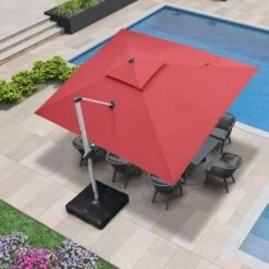 PURPLE LEAF 3 X 3.65 M Garden Cantilever Parasol, Large Rectangular Patio Umbrella With Crank Handle And Tilt For Balcony And Outdoor,Red,3 X 3.65 M