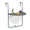 Relaxdays Balcony Hanging Table Foldable, WxD: 59.5 X 63 Cm, Height Adjustable, 2 Cup Holders, Grey
