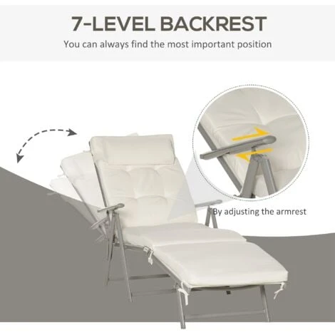Outsunny Sun Lounger Recliner Foldable Padded Seat Adjustable Texteline White - Image 4
