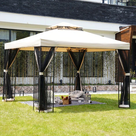 Grand Patio Gazebo Double Soft Top Canopy With Curtains And Netting For Patio,3X3M, Beige - Image 2