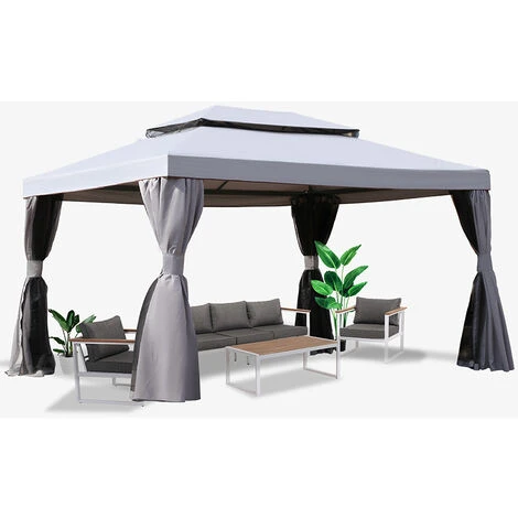Grand Patio Gazebo Double Soft Top Canopy With Curtains And Netting For Patio,3X4M, Grey