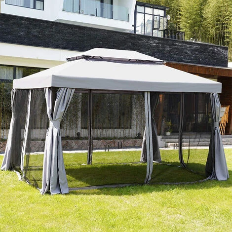 Grand Patio Gazebo Double Soft Top Canopy With Curtains And Netting For Patio,3X4M, Grey - Image 3