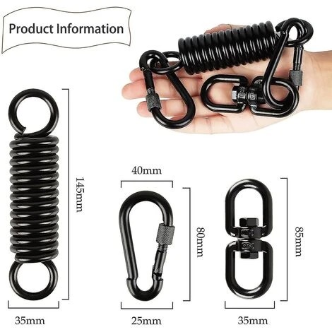 Swivel Steel Spring With 2 Carabiners And 360 Degree Swivel Hook (1 Set, Black) - Image 2