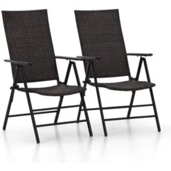 PHIVILLA Patio Folding Dining Chairs Set Of 2,Outdoor Rattan Wicker Portable Chairs With High Backrest,Foldable Camping Chairs For Lawn,Garden,Beach,Pool,Deck