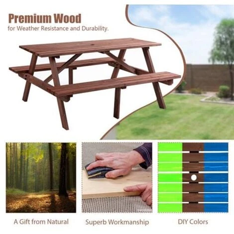 BIRCHTREE Picnic Table 4 Seats Brown - Image 2