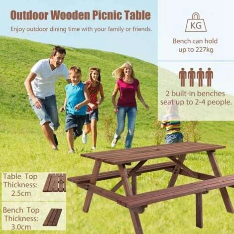BIRCHTREE Picnic Table 4 Seats Brown - Image 4