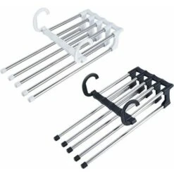 Foldable Trouser Hangers,2 Pieces,5 In 1 Trouser Hangers,Space Saving,Made Of Plastic And Stainless Steel,for Jeans,Trousers,Clothes,Towels(Length 30cm White+Black)