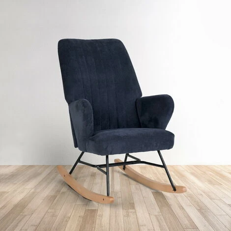 MEUBLE COSY Rocking Chair Armchair High Back Thick Padded Seat With Wood Leg Leisure Relax Lounge Recliner For Nursery Bedroom Living Room Balcony, Metal, Blue, 65x84.5x91cm - Image 3