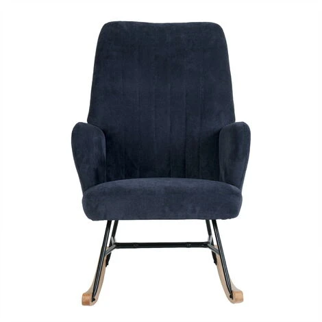 MEUBLE COSY Rocking Chair Armchair High Back Thick Padded Seat With Wood Leg Leisure Relax Lounge Recliner For Nursery Bedroom Living Room Balcony, Metal, Blue, 65x84.5x91cm - Image 4