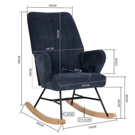MEUBLE COSY Rocking Chair Armchair High Back Thick Padded Seat With Wood Leg Leisure Relax Lounge Recliner For Nursery Bedroom Living Room Balcony, Metal, Blue, 65x84.5x91cm - Image 5