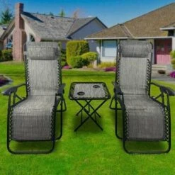 BIRCHTREE Sun Recliner Table Set Grey