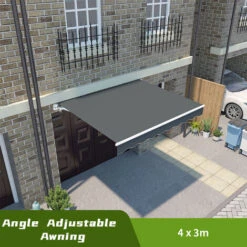 Greenbay 4 X 3m Garden Patio Outdoor Retractable Manual Awning Canopy Sun Shade Shelter Angle Adjustable Grey