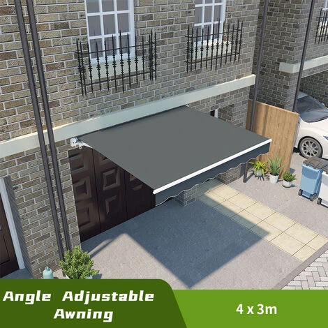 Greenbay 4 X 3m Garden Patio Outdoor Retractable Manual Awning Canopy Sun Shade Shelter Angle Adjustable Grey
