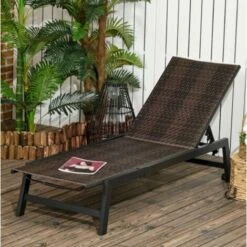 Rattan Sun Lounger Outdoor Garden Patio Wicker Day Bed Patio Recliner Chair Seat