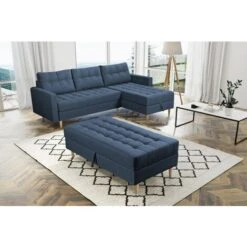 Oslo Corner Lounge Corner Sofa Bed With Ottoman - Blue