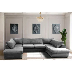 Milano Large Corner U Shape Sofa Velour Velvet Fabric - Grey