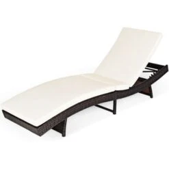 Rattan Patio Chaise Lounge Folding Reclining Wicker Chair 5 Backrest Positions