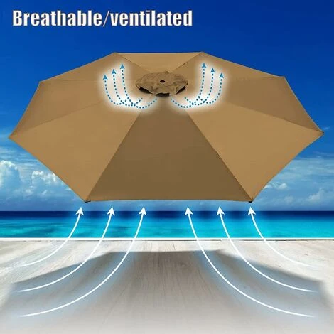 Replacement Cover For Parasol, 8 Ribs, 3 M, Waterproof, Anti-UV, Replacement Fabric, Khaki - Image 5