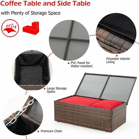 YODOLLA Garden Furniture Sets 7 Pieces Outdoor Rattan Sectional Sofa With Two Storage Boxes,for Garden, Backyard, Deck, Red - Image 2