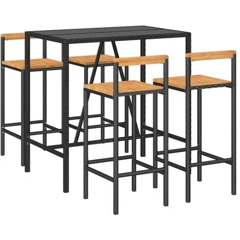 5 Piece Garden Bar Set Black Poly Rattan& Solid Wood Acacia VidaXL - Image 4