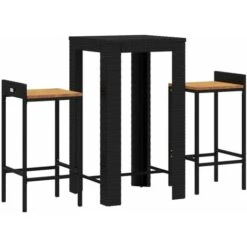 3 Piece Garden Bar Set Black Poly Rattan&Solid Wood Acacia VidaXL