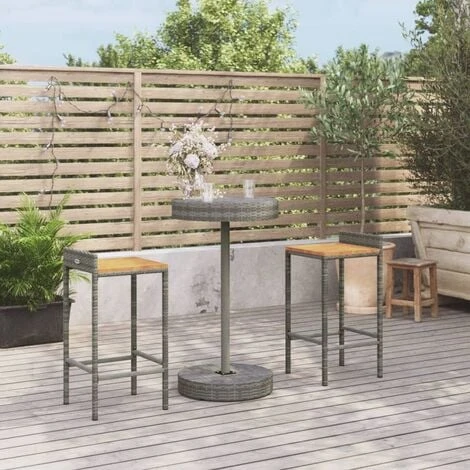 3 Piece Garden Bar Set Grey Poly Rattan&Solid Wood Acacia VidaXL - Image 2