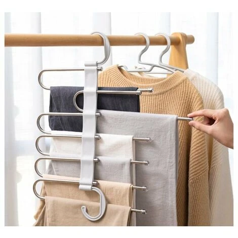Multifunctional Pants Rack Space-saving Pants Hanger Multifunctional Clothes Hanger Magic Storage Multifunctional Foldable Non-Slip Jeans Rack, White - Image 4