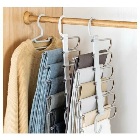 Multifunctional Pants Rack Space-saving Pants Hanger Multifunctional Clothes Hanger Magic Storage Multifunctional Foldable Non-Slip Jeans Rack, White - Image 5