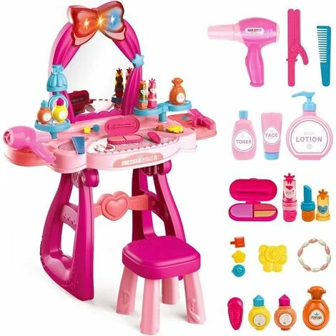 Toddler Vanity Set - Kids Vanity Table For Little Girls With Mirror And Beauty Salon Set, Christmas Birthday Gifts For Pretend Toys For Fart