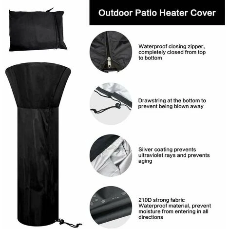 Patio Heater Cover, Outdoor Garden Heater Cover, Waterproof, Windproof, UV Resistant, 210D Patio Heater Protective Cover With Zipper - Image 2