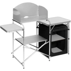 WOLTU Folding Camping Cupboards Camping Table With Carrying Bag And Storage Organiser. Picnic Table Easy Store With Roll-up Tabletop Collapsible Outdoor Table For Garden Patio BBQ Party - White & Blac