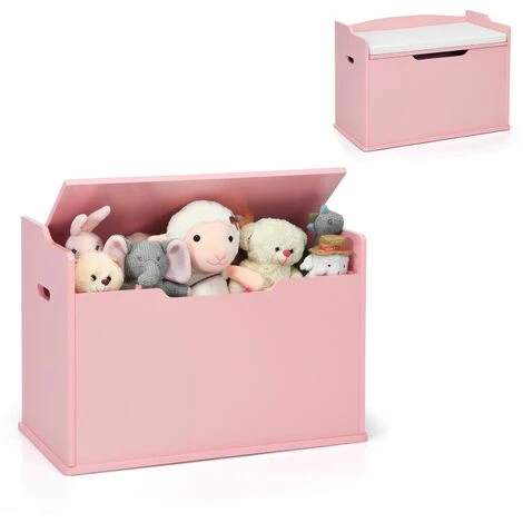 2-in-1 Modern Flip-top Storage Chest Wooden Storage Organizer Bench Toy Box Unit