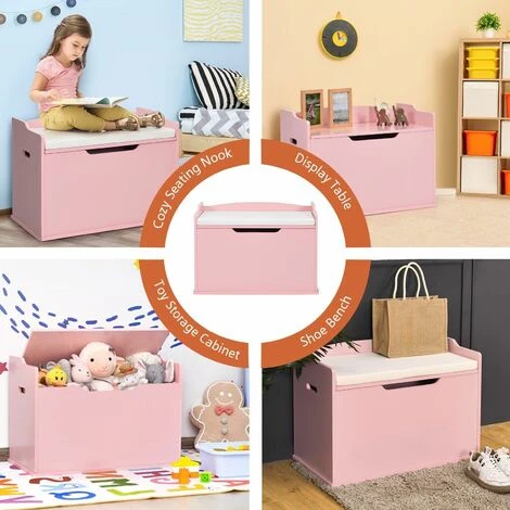 2-in-1 Modern Flip-top Storage Chest Wooden Storage Organizer Bench Toy Box Unit - Image 5