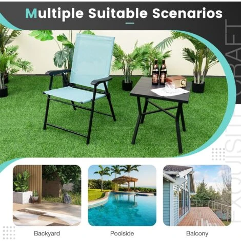 Set Of 2 Patio Folding Chairs Sling Back Outdoor Dining Chairs With Armrests - Image 5