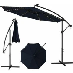 3M Patio Solar-Lighted Parasol 112 LED Cantilever Offset Umbrella Crank Tilt