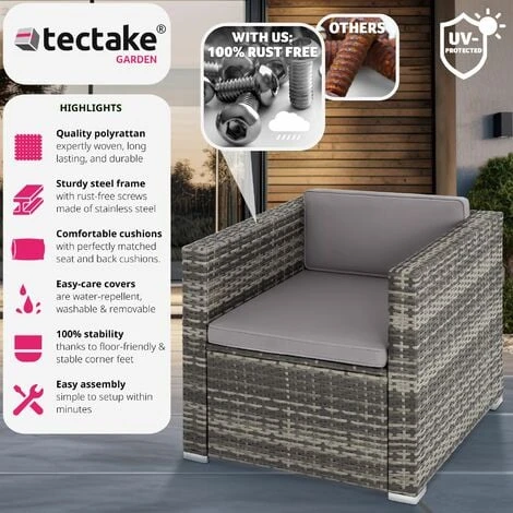 Rattan Armchair Lignano 1 Seat - Rattan Armchair, Rattan Chair, Garden Armchair - Grey - Image 2