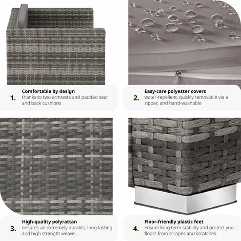 Rattan Armchair Lignano 1 Seat - Rattan Armchair, Rattan Chair, Garden Armchair - Grey - Image 4