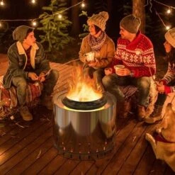 49 Cm Smokeless Fire Pit Stainless Steel Wood Burning Firepit With Rain Cover