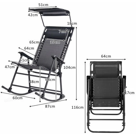 Rocking Lounge Chair With Shade Canopy Folding Rocker Chair - Image 2
