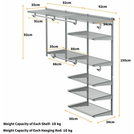 Adjustable Wall Mounted Custom Closet Organizer System W/Shelves &Hanging Rods - Image 3