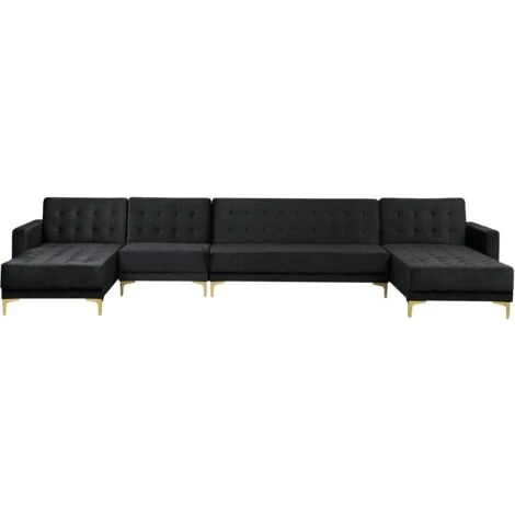 Modular U-Shaped Corner Sofa Bed 2 Chaises Seat Section Black Velvet Aberdeen