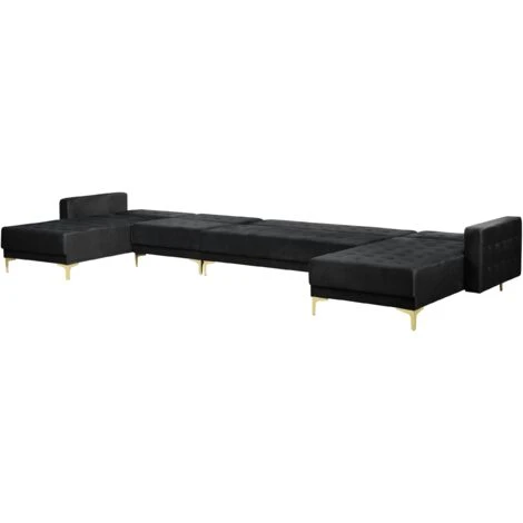 Modular U-Shaped Corner Sofa Bed 2 Chaises Seat Section Black Velvet Aberdeen - Image 5